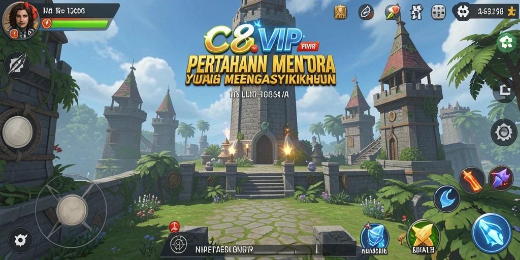 Tampilan gameplay menegangkan dari C8VIP dalam genre Tower Defense.