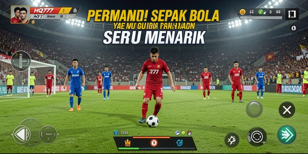 Screenshot gameplay dari HQ777 menampilkan aksi seru di lapangan sepak bola.
