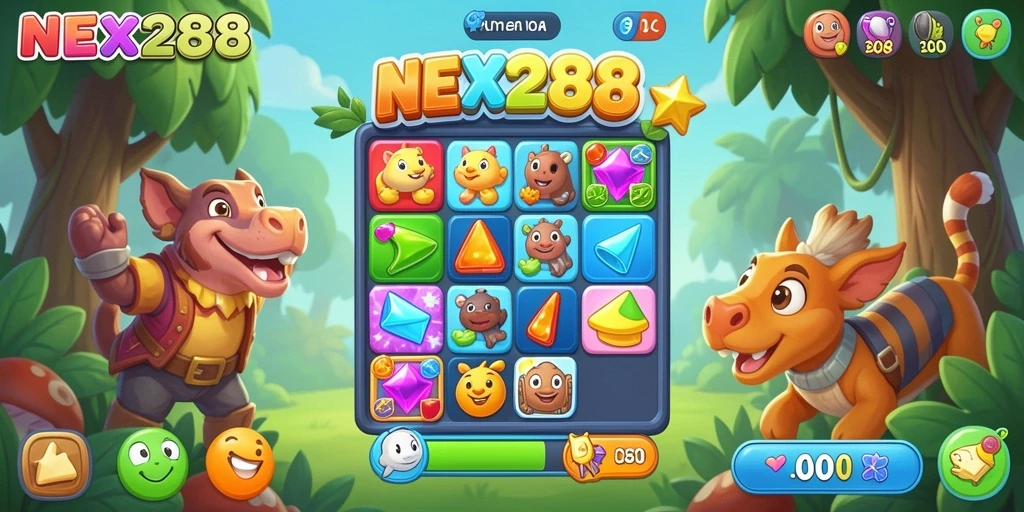 Tampilan gameplay NEX288 yang penuh warna dan menyenangkan.