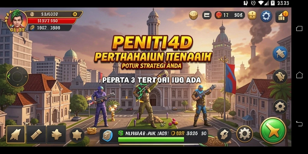 Tangkapan layar menunjukkan aksi menara pertahanan dalam permainan PENITI4D.