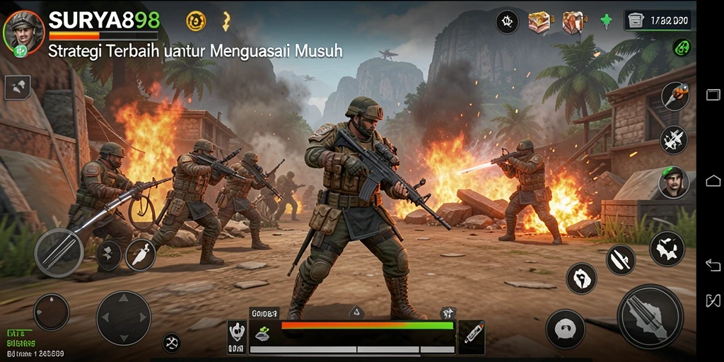 Tangkapan layar gameplay SURYA898 menampilkan strategi pertempuran yang intens.